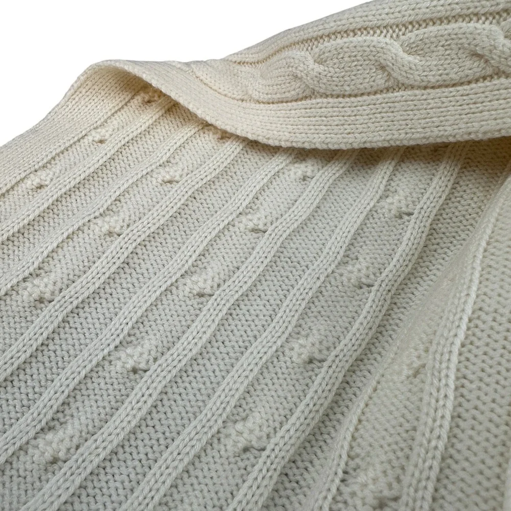 Brooks Brothers 346 Cream Cable Knit Scarf Neutral Winter Unisex Cottagecore